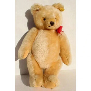 Vtg 1960s -1970 Steiff Teddy Bear Lentil Button Light Brown 13" Button Plush Toy